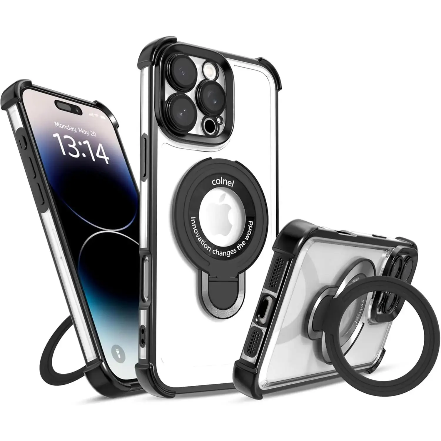 Transparent anti-impact case with reinforced corners and support compatible with MagSafe, for iPhone 17 Pro Max, 17 Air, 17, 16 Plus, 16, 15, 14, 13, 12