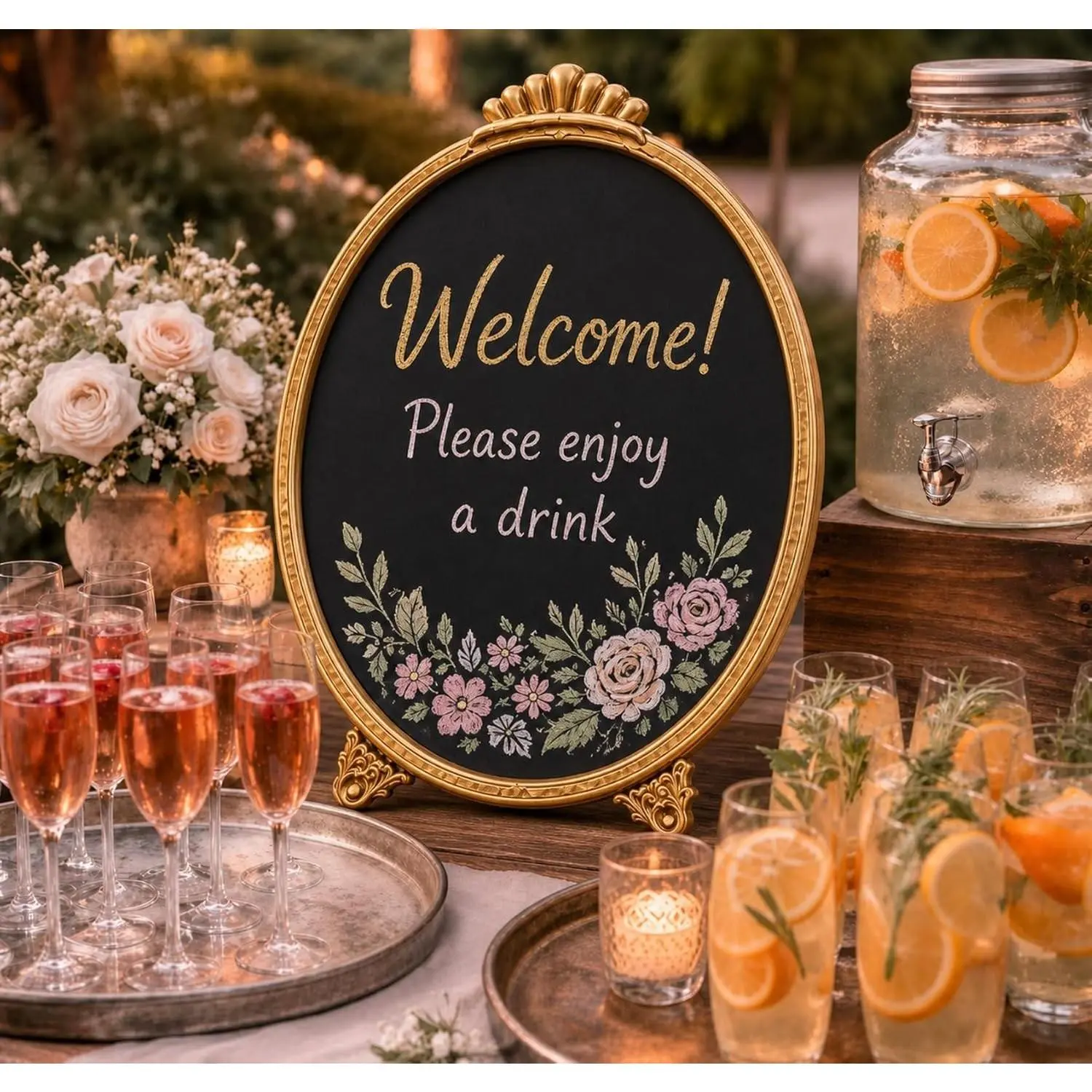 11x8 Inch Gold-Framed Vintage Tabletop Chalkboard Sign Set with Stand, Includes 12 Liquid Chalk Markers, Small Menu Board for Cafe Buffet, Table Decor