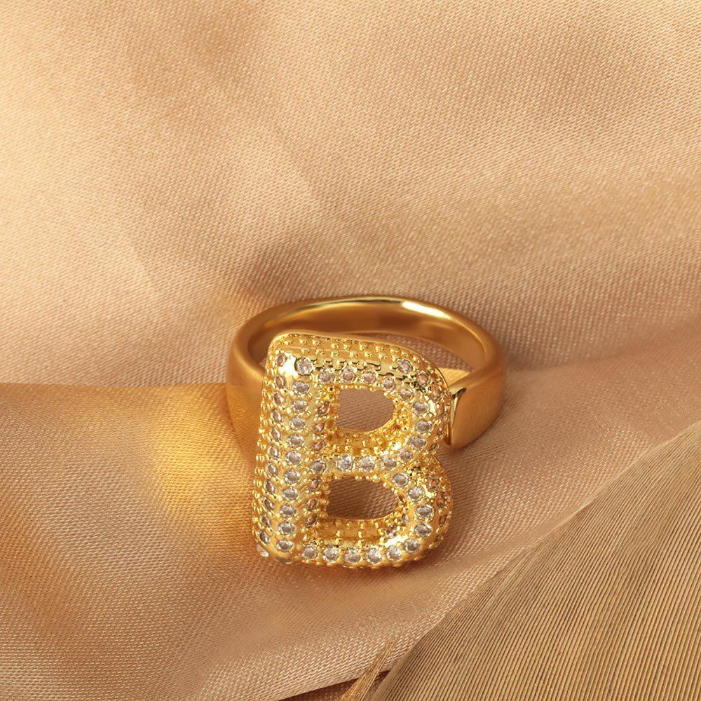 Ellie Cz Initial Ring - Gold Color with Sparkling CZ Stones, Perfect for Personalized Jewelry