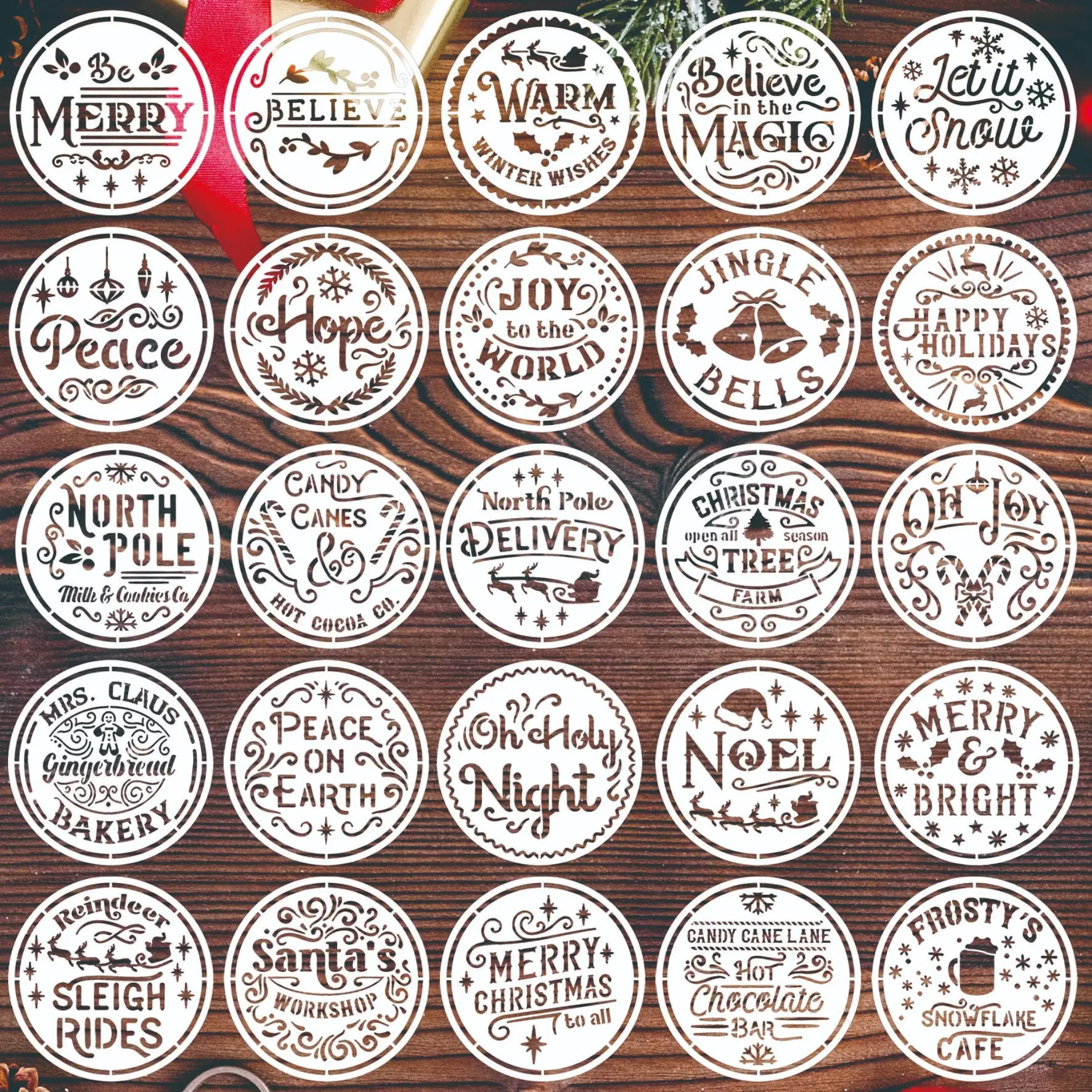 25 Piece Small Christmas Templates, 4 Inch Holiday Stencils, Vintage Festive Designs, Perfect for Wood Painting Projects, DIY