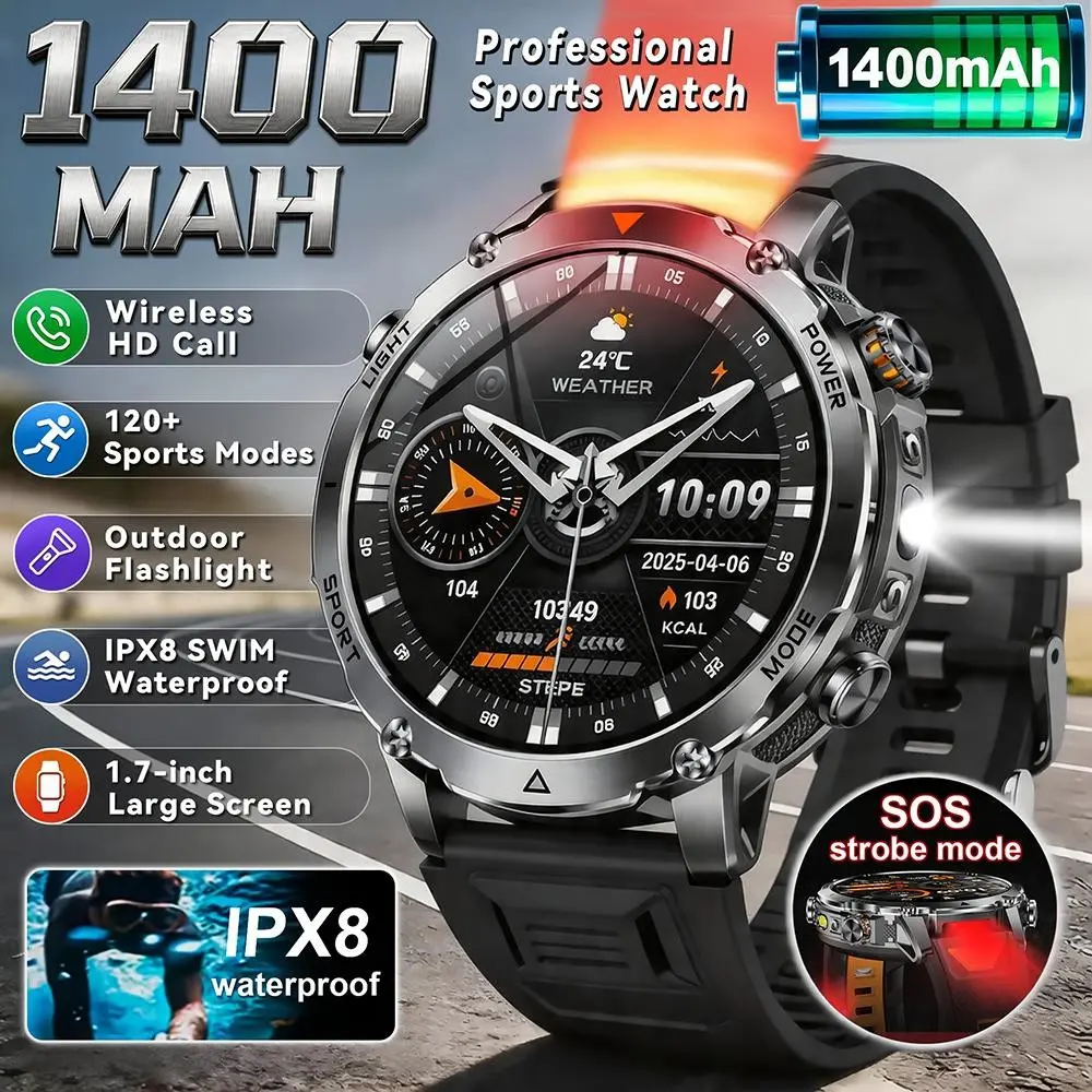 2026 New Men's Smartwatch, 120+ Sports Modes, 1400mah Battery, 100 Days Standby, 1.7 Inch HD Screen, Bluetooth-compatible, Wireless, iOS/android Compatible