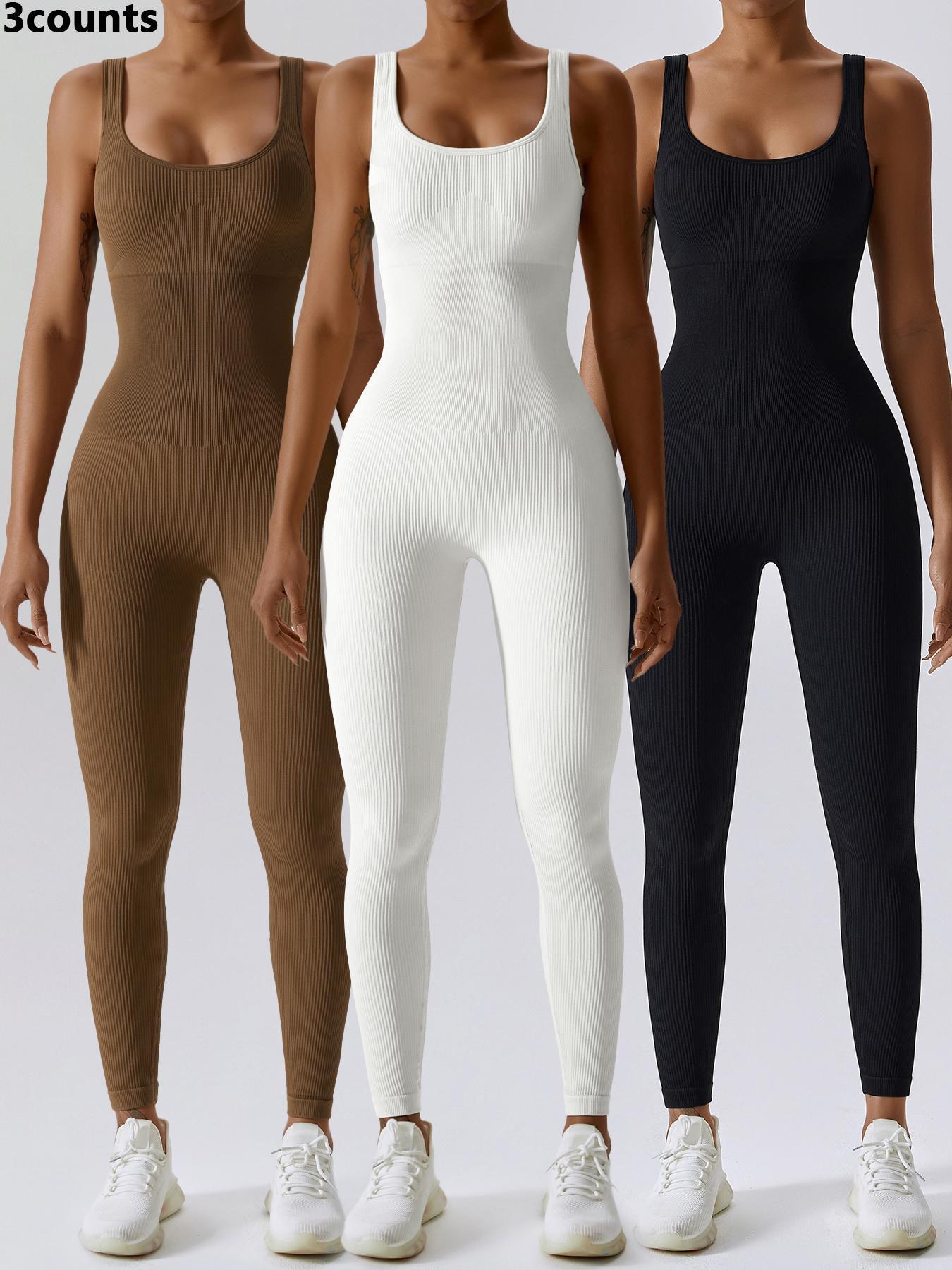 Women's Seamless One-Piece Hip Lift Crew Neck Tummy Control Jumpsuit with Tank Top, Tummy Control Dance & Fitness & Workout Set, Stretch Sportswear for Outdoor Activities