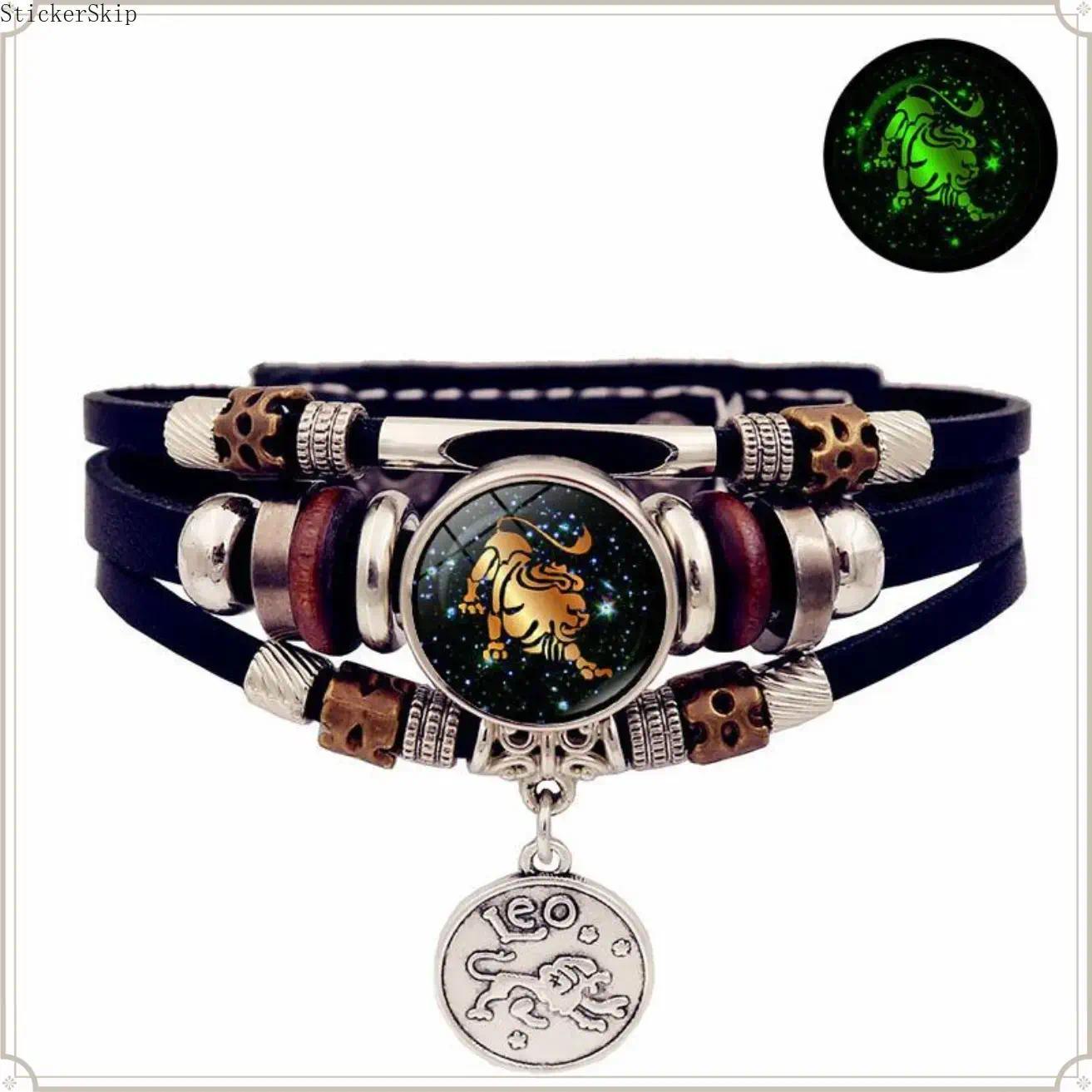 2026 Multilayer Zodiac Leather Bracelet – Handmade Woven Constellation Wrap Bracelet for Women & Men, Adjustable Wristband Jewelry, Personalized Birthday Gift, Trendy Astrology Accessory