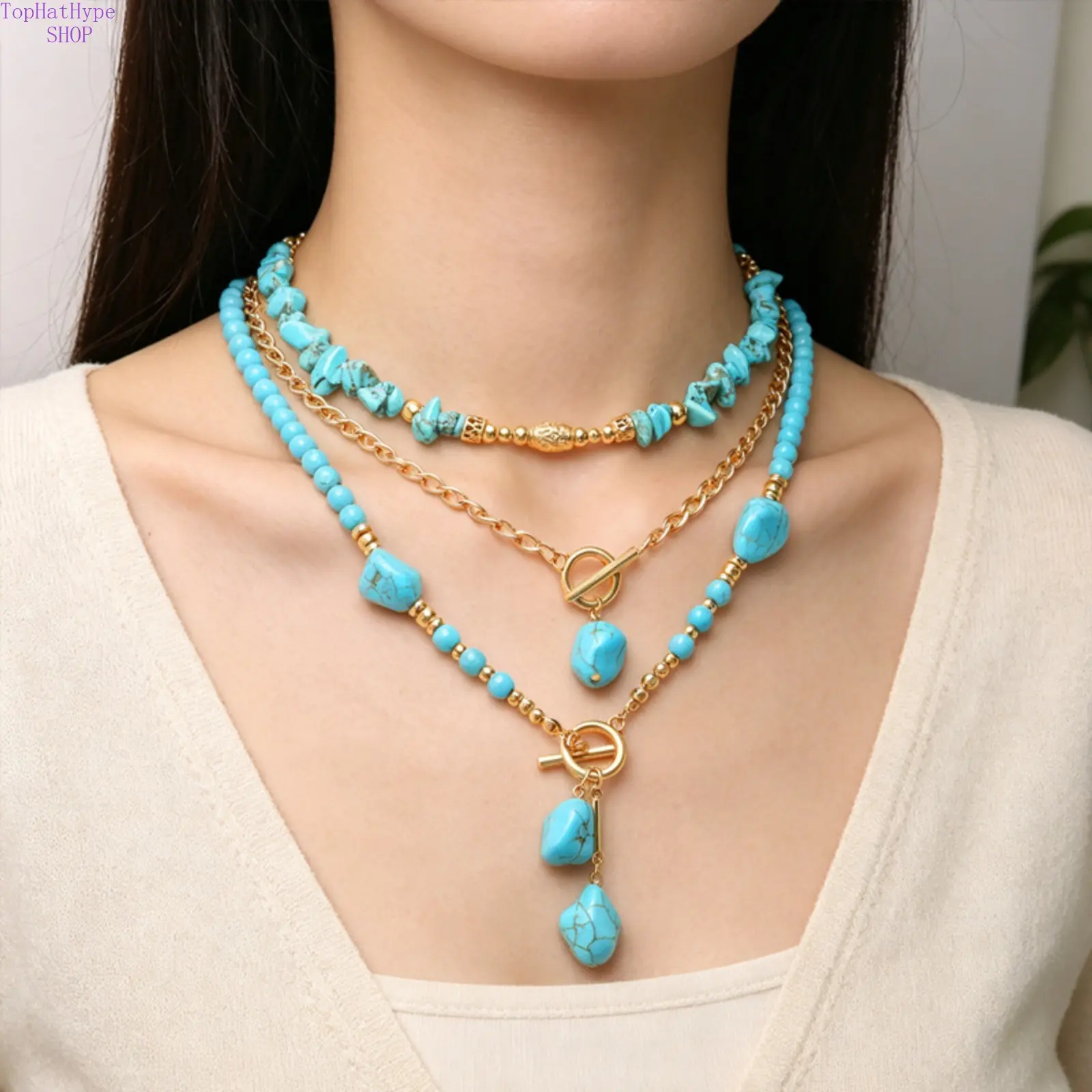 Bohemian Layered Choker Necklace, Vintage Geometric Turquoise Beaded Chain, Trendy Casual Stackable Collarbone Jewelry, Minimalist Retro Fashion Accessory For Women Daily Travel Beach Street Wear, Casual Daily, Choker Form, Female Wear, Geometric Shape