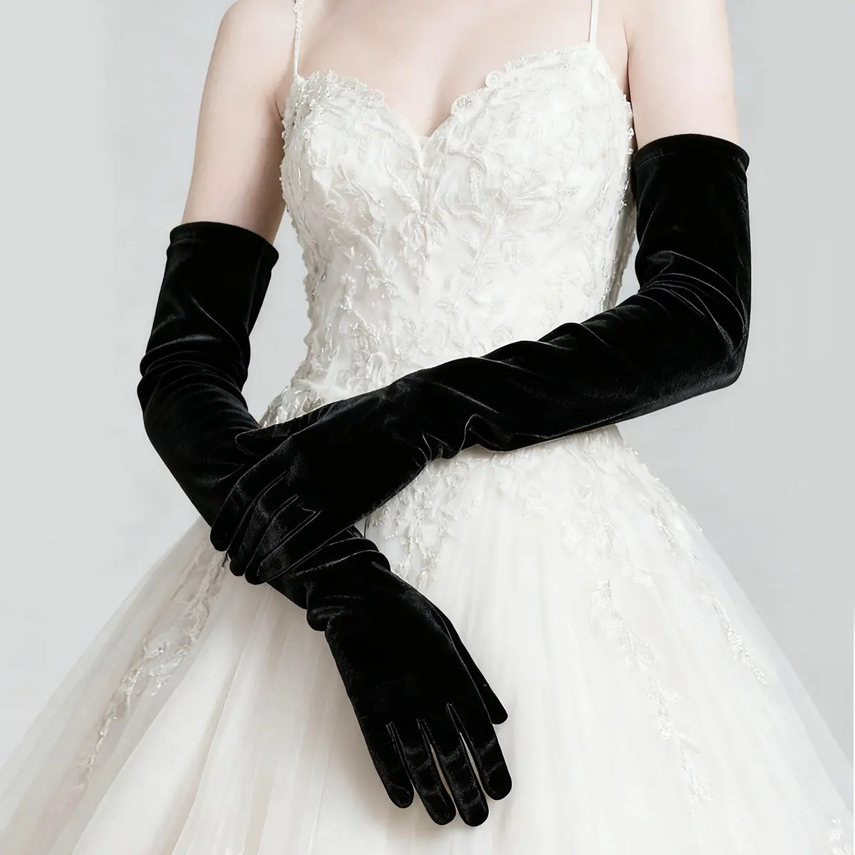 Velvet elastic evening dress warm long gloves for banquets, parties, operas, long velvet gloves for proms