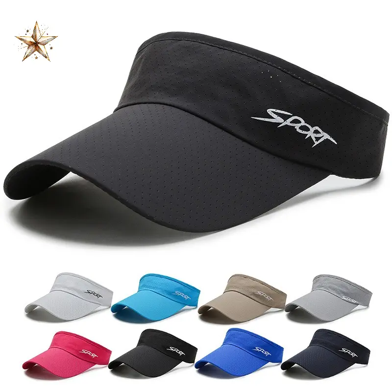 Womens Mens Black Sun Visor Hat Stylish Breathable Open Top Running Cap Perforated Tennis Golf Hat Lightweight Wide Brim Outdoor Sports Visors UV Protection Beach Ball Cap Adjustable Summer Hats