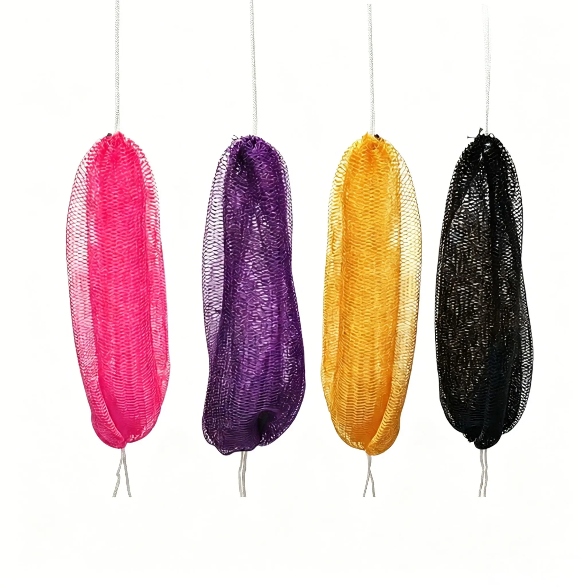 4-Pack Mixed Color African Exfoliating Bath Sponge, Authentic African Loofah, Long Net Cloth, Shower Soap, Bathing Essentials, Body Scrubber, African Net Sponges