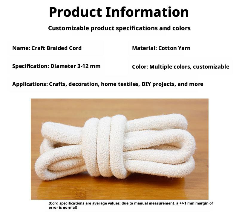 8mm*10meters core-spun cotton rope for DIY weaving, round drawstring, pull cord, craft cord, drawstring cord.