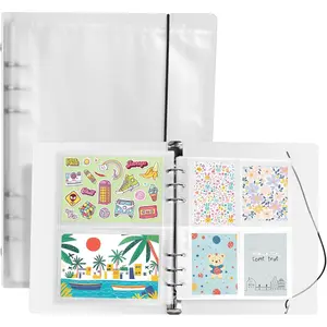 A5 Sticker Organizer Binder,  Sticker Storage Album with 60 Sheet Pocket Pages, Blank Sticker Book Organizer for Stickers, Study Cards and Recipe Cards, 3 Different Sized Pockets