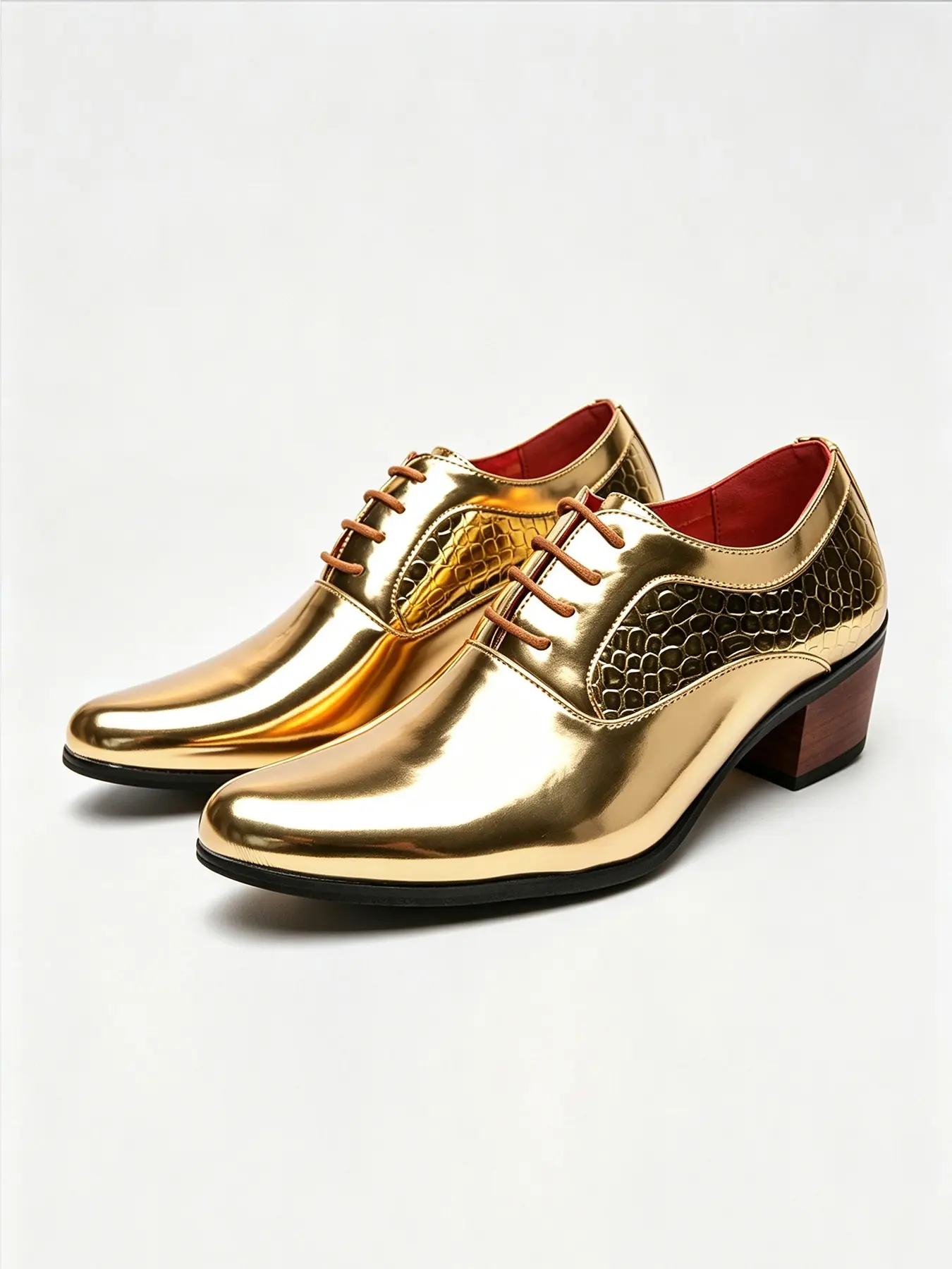 Men Metallic Block Heel Oxford Shoes, Pointed Toe Design, Perfect for Parties, Stylish Performance Footwear