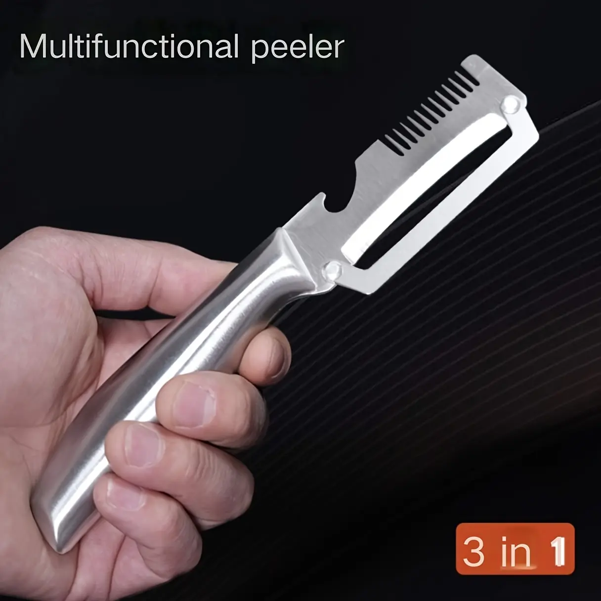 2pcs 3-in-1 Model Solid Stainless Steel Multi-Use Kitchen Utensil Set - Fruit & Vegetable Prep Tool, Large Onion Slicer, Carrot Peeler, Bottle Opener for Home Use