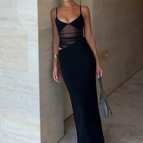 Women's Sexy Bodycon Dress, Chic Elegant Fitted Solid Color Spaghetti Strap Sleeveless Dress for Club Dating Wear, Ladies Summer Clothes, Chic Evening Dresses