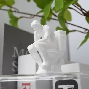 Thinker Statue, Contemplative Statue Sitting on The Toilet, Fun Design Decoration, Office Bookshelf Desktop Decoration Sculpture