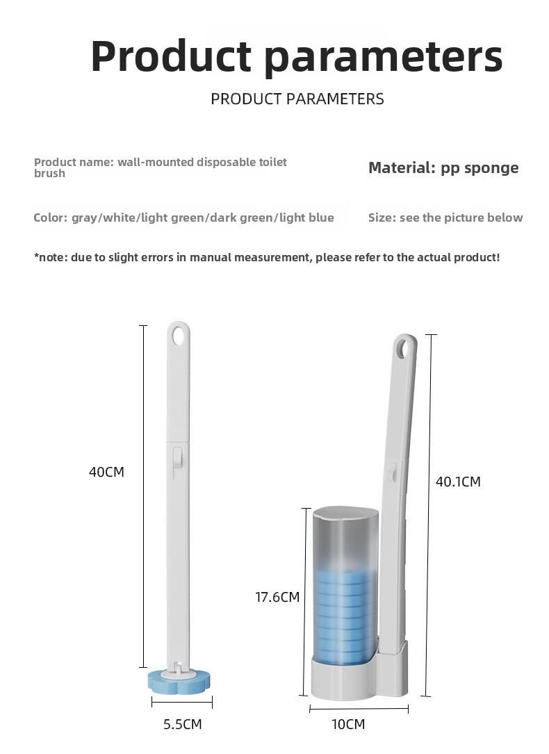 Disposable Toilet Scrubber with Refill Replacement Heads, Wall-Mounted Bathroom Toilet Cleaning Brush Kit, Hygienic Home Toilet Cleaner Tool
