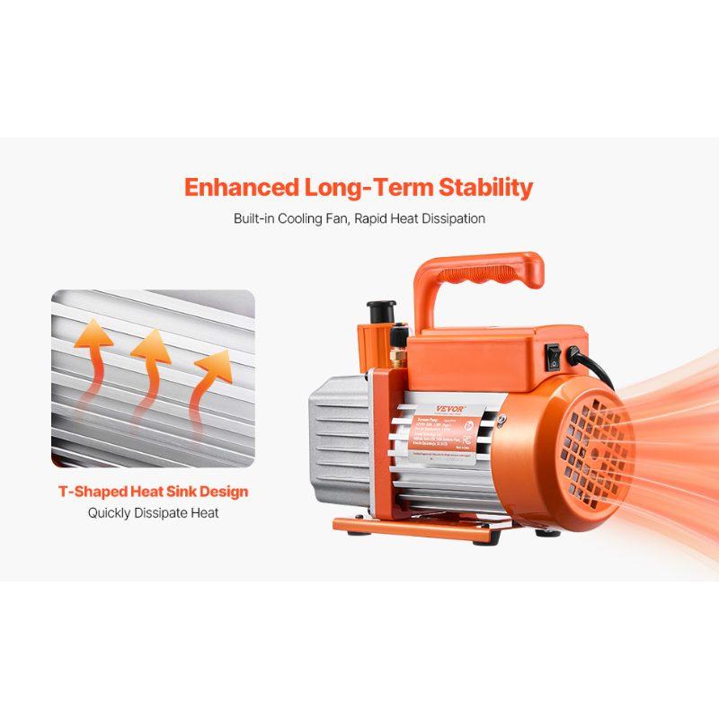 VEVOR 4.5 CFM AC Vacuum Pump and Gauge Set, Single Stage Rotary Vane HVAC Air Vacuum Pump, A/CRefrigerantManifold Gauge Kit, with Leak Detector Hoses, for R134a, R12, R22, R502a, R410A, R404, R407C