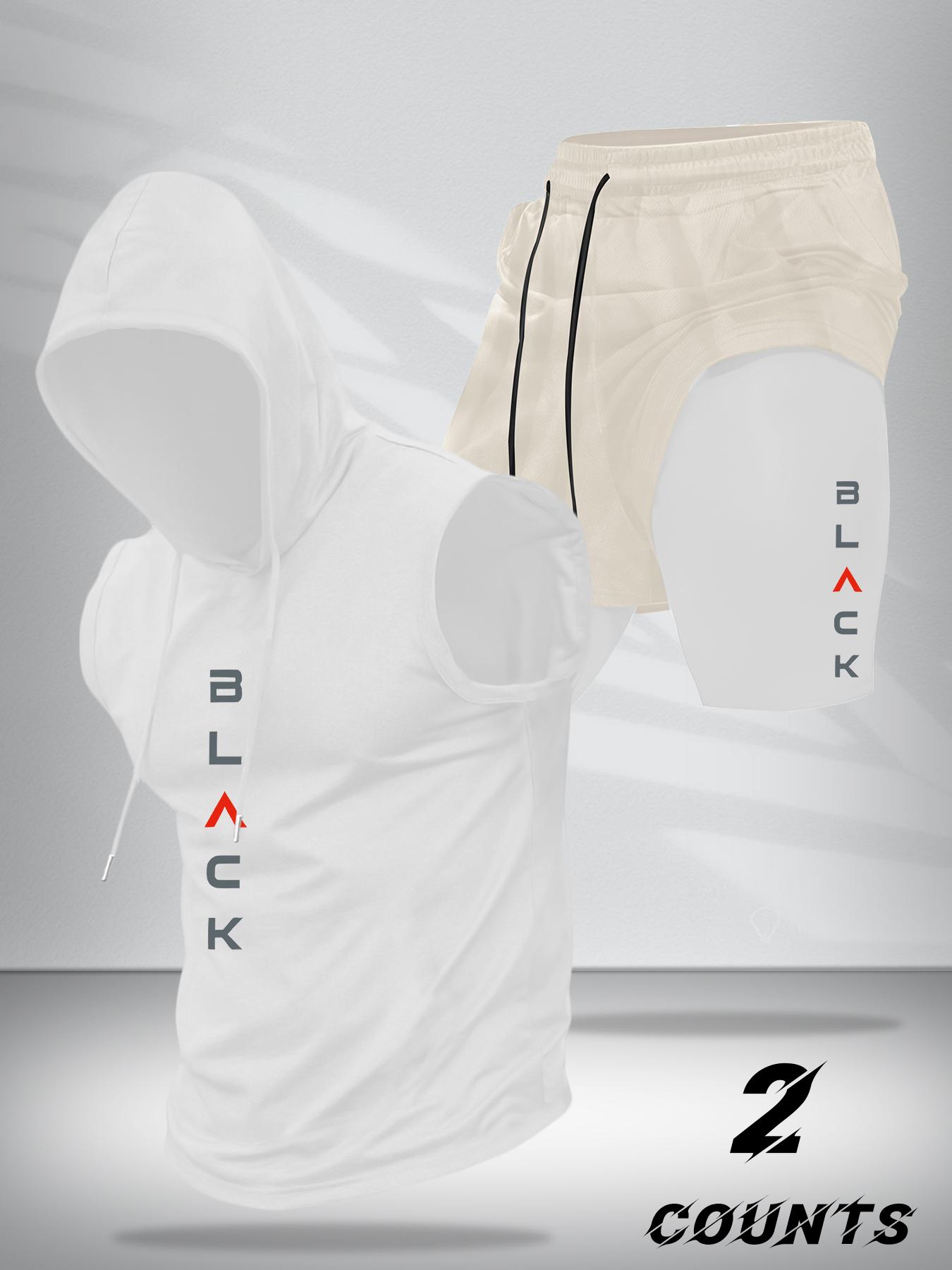 Two-Piece Set Men's Hooded Tank Top & Shorts Set, Regular Fit Casual Pullover Hoodie & Shorts, Men's Two-piece Outfits for Daily Wear, Casual Gym Wear