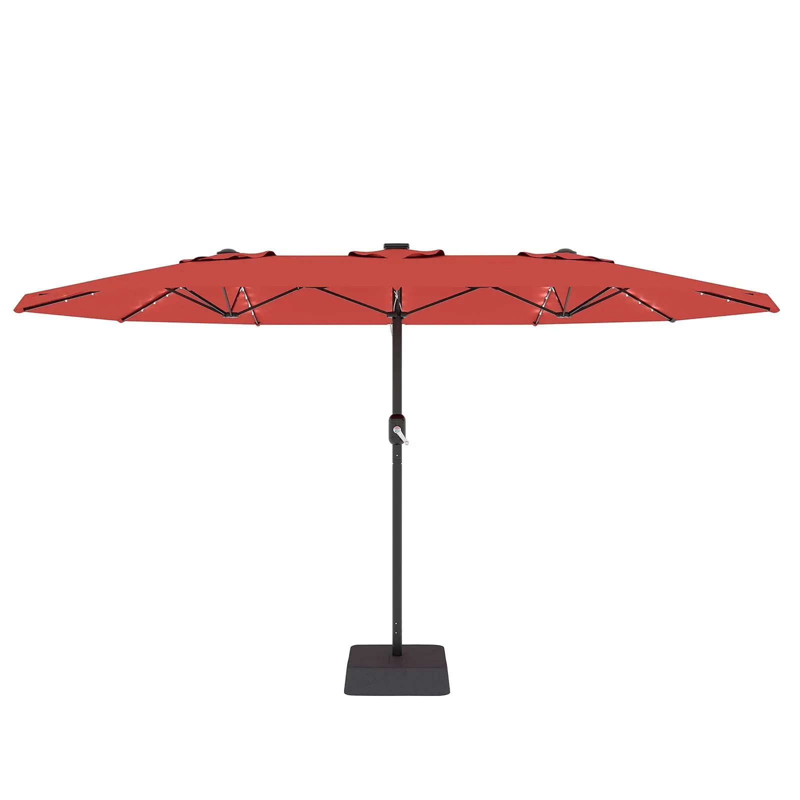 GARVEE Garden Parasol 4.5x2.7m Double Sided Outdoor Umbrella with Base, 48 Solar LED Lights, 10 Sturdy Ribs, Waterproof Sun Shade with Crank for Patio, Garden, Beach, Pool, Lawn - Red