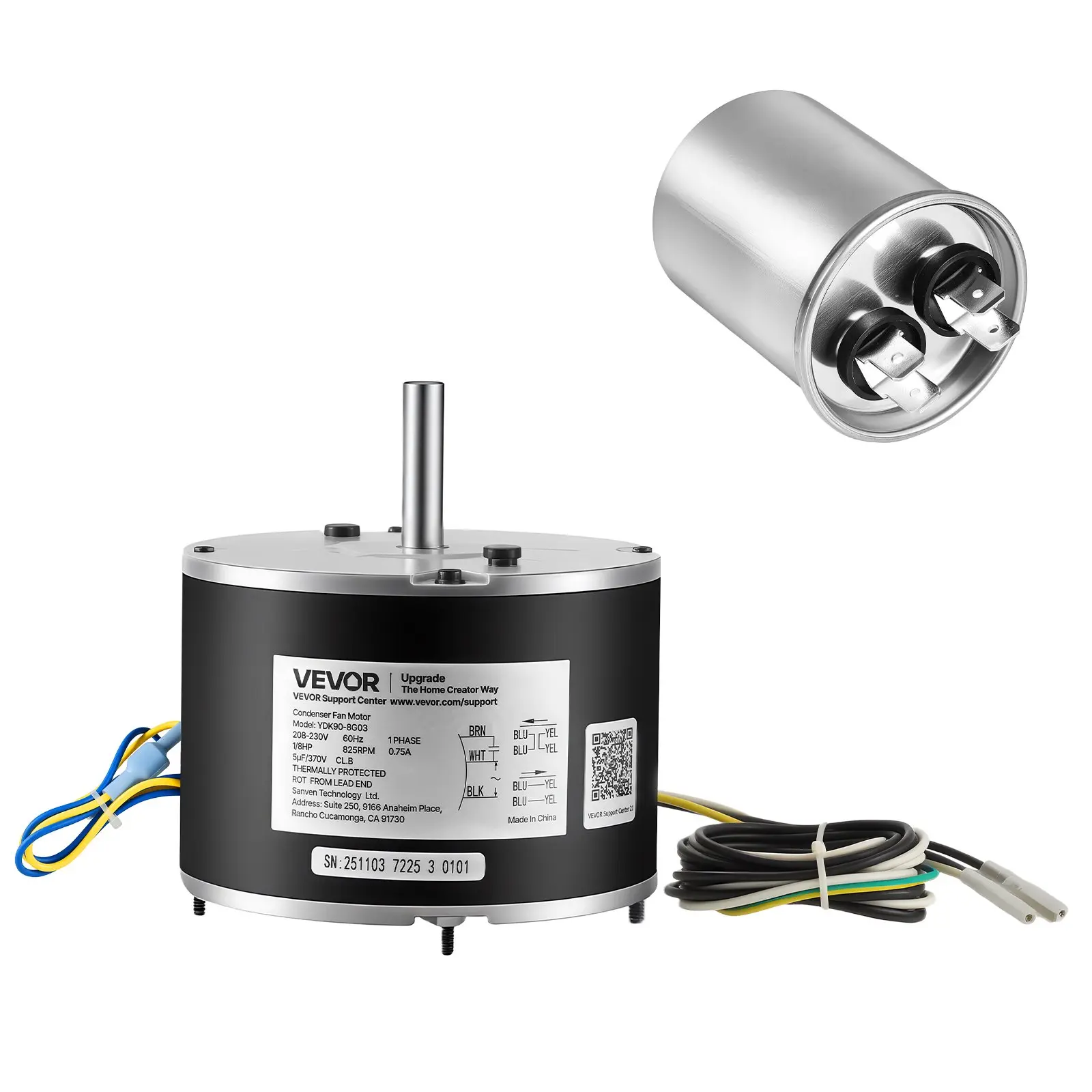 【Summerfinds】VEVOR Condenser Fan Motor with Capacitor & Copper Coil, 1/8HP 825RPM 208-230V 0.75A 60Hz 48Y Frame, 9.92 lbs, 5.63x5.63x6.26in Reversible Spin Replacement for GE Genteq Carrier Bryant Payne 5KCP39KFUA99S D159176P01 X70370245010 X70370245-01 5