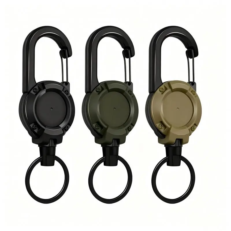 Multifunctional Retractable Keychain: 3kg load capacity, cut-resistant steel cable, and safety lock; integrated clip suitable for ID badges, keys, and tools ideal for office and outdoor use (3-Pack).