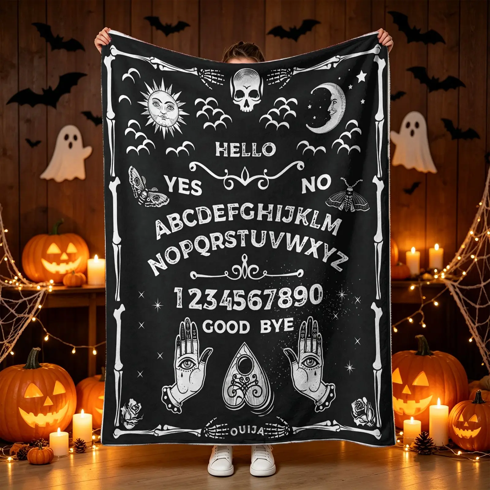 Ouija Board Blanket Made of High-Weight Flannel Fabric, Soft Touch, Warmth Retention, Ideal Gift for Mystical Enthusiasts