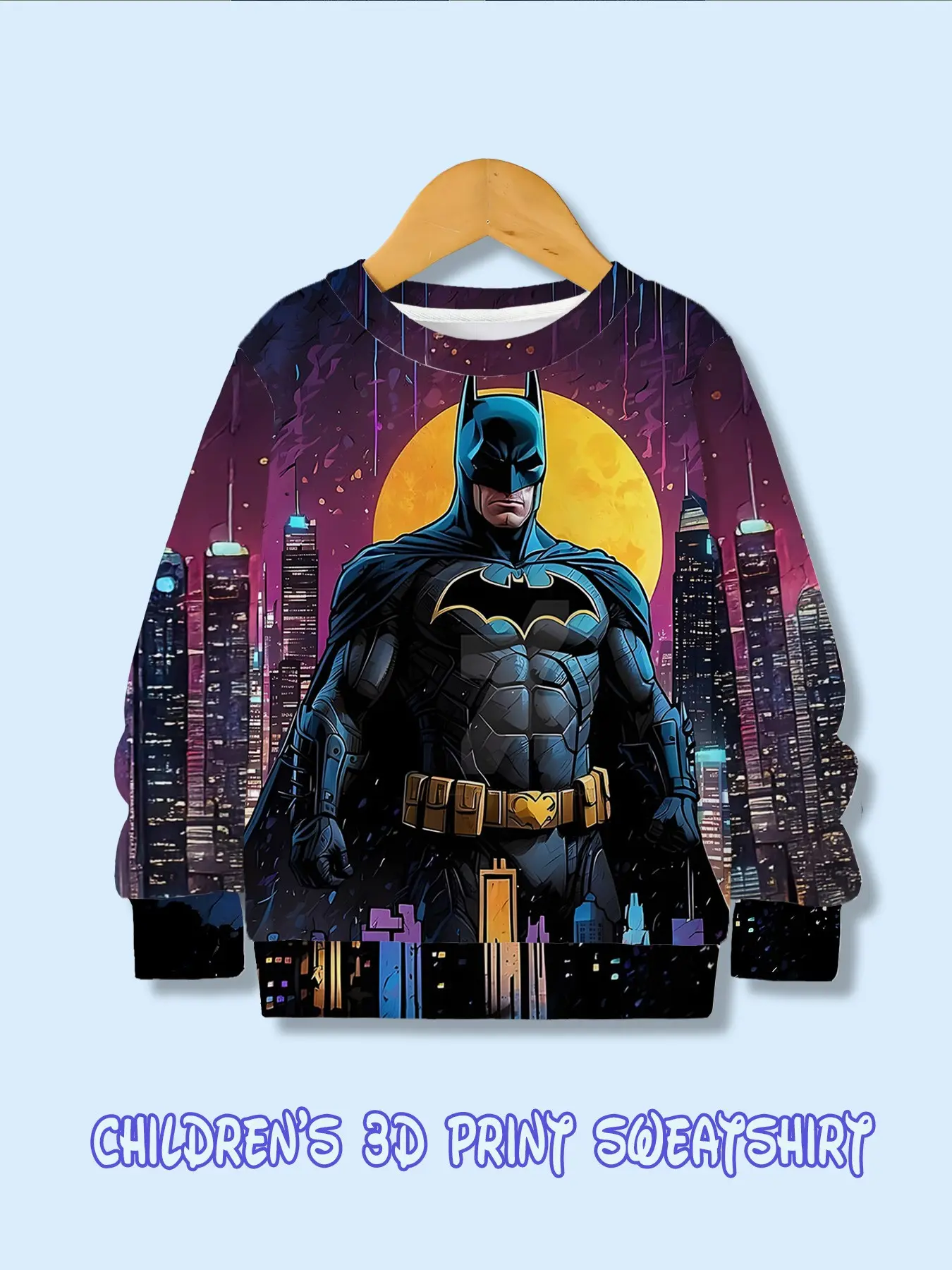 Warner Bros. Official Boys' Batman Hoodie, Gotham City Full-Print Long Sleeve, Casual Loose-Fit, Fall & Winter Schoolwear