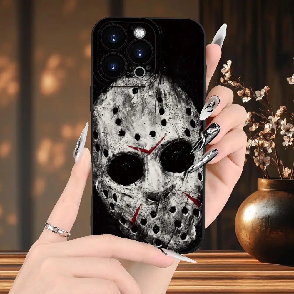 Classic Horror movie J-Jason V-Voorhees face Durable phone case Compatible with iPhone 17/16/15/14/13/12/11/Pro/ProMax/Plus/Air/Xsmax/E, for Samsung S26/S25/S24/S23/S22/Ultra/Plus/Edge, Anti Fall Soft TPU Back Cover, Shockproof Cover, cool Halloween Gift
