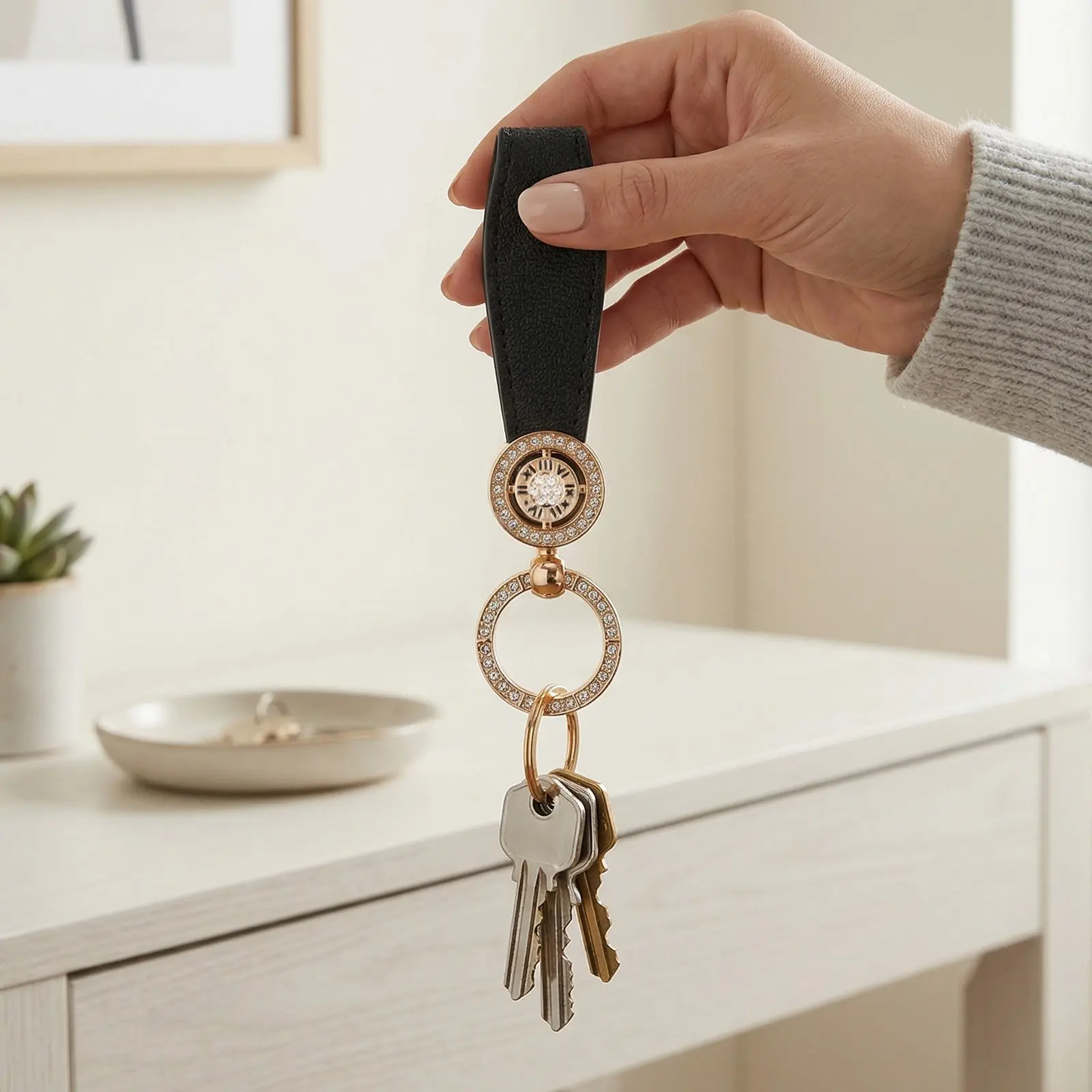1pc Fashionable Roman numerals keychain Automotive Key Chain With Anti-Lost O-Ring Simple Key Chain Ring Lanyard Saddle keychain For car key Car Key Holder for Men Women