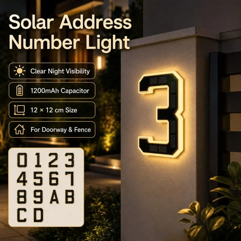 4.7/9 inch Solar Powered Door Number Light, No Wiring Needed,Waterproof Outdoor Address Sign, Illuminated Sign, Modern HomeGarden Wall Decor Lighting,Can be used as a store sign