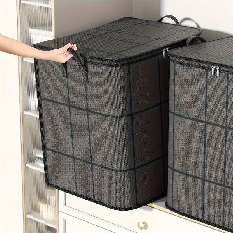 [Durable Storage Bag] 1pc Large Capacity Foldable Storage Bag with Handles | Durable Non-Woven Fabric, Black Mesh Design for Clothes, Quilts, Blankets, and Toys - Perfect for Travel and Home Organization, Clothing Storage