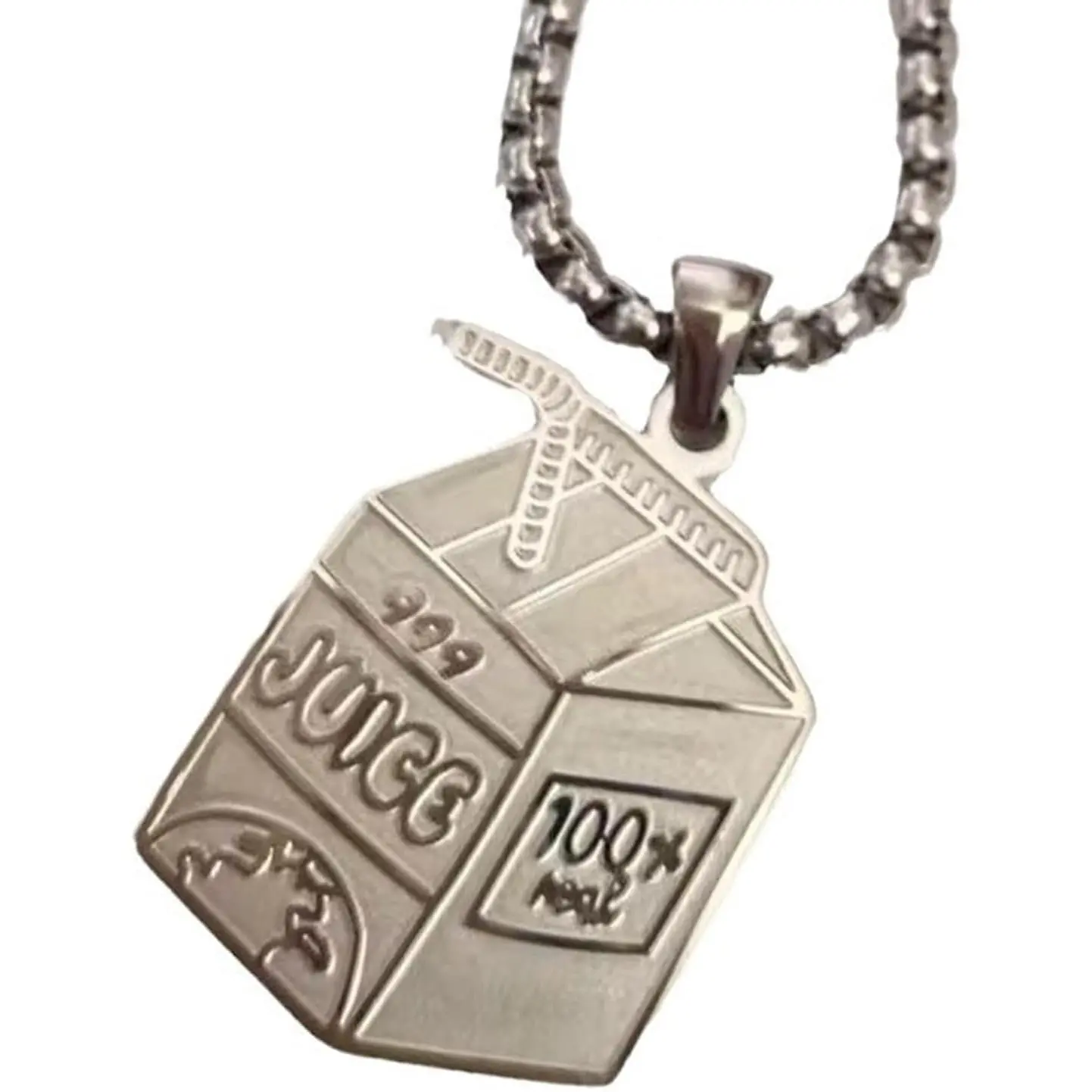 Stainless Steel  Hop Pendant Necklace Juices Box Charm Sweater Chain   Men And Women