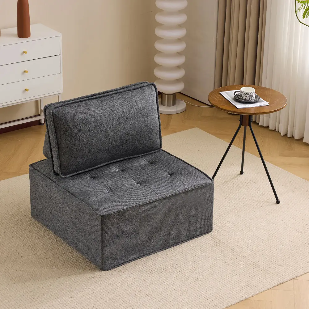 Dark Gray Linen Modular Sofa, Freely Configurable Sectional Couch with Solid Wood Frame, Modern L-Shaped Sofa for Small Apartment Living Room, Comfortable Fabric Upholstered Sofa, Multi-Style Home Furniture for Bedroom, Office & Lounge Space