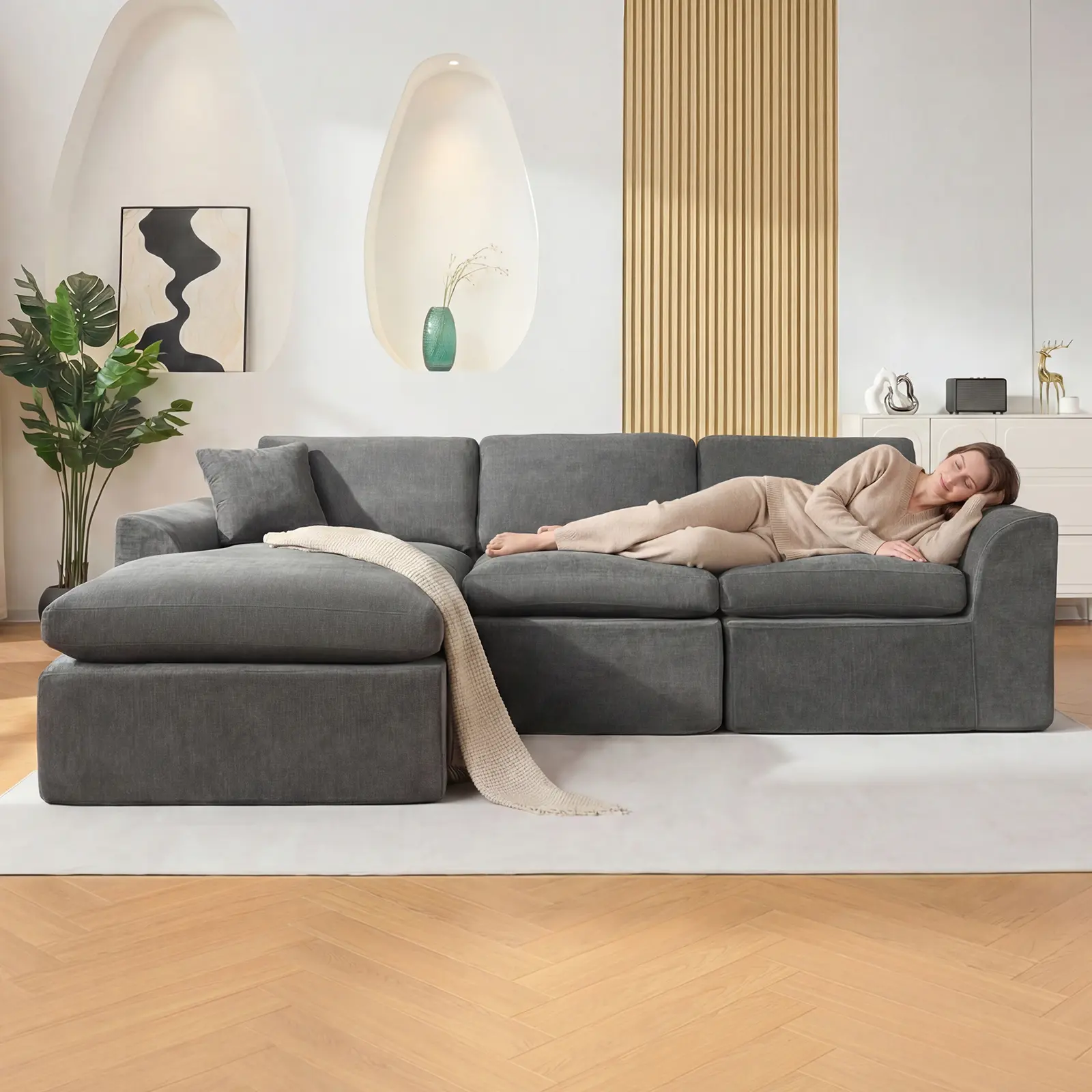 110inch Modular Sectional Sofa, Sponge Compression Sofas with Deep Seat, Sectional Couches for Living Room and Bedroom, No Assembly Required