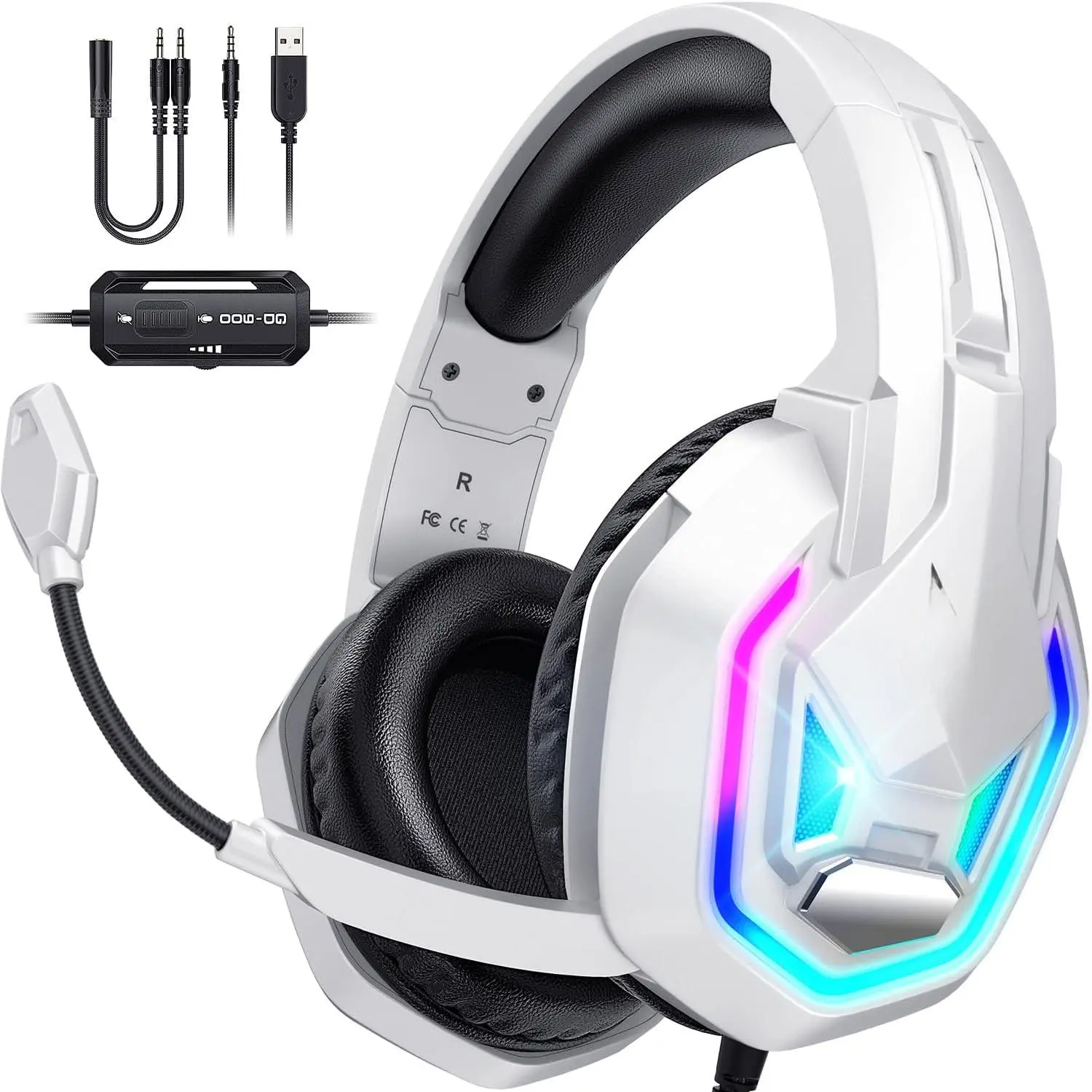 Gaming Headset for Xbox Series X|S Xbox One PS5 PS4 PC Switch Mac, Wired| 7.1 Surround Sound Over Ear Headphones, RGB Lighting, Flip Noise Canceling Mic, 50mm Drivers, Memory Foam Earcups