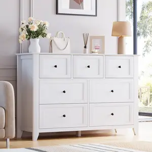 7 Drawer Dresser for Bedroom, 54"W Wooden Chest of Drawers with Metal Knobs, Dresser TV Stand, Clothes Storage Organizer for Bedroom,Hallway