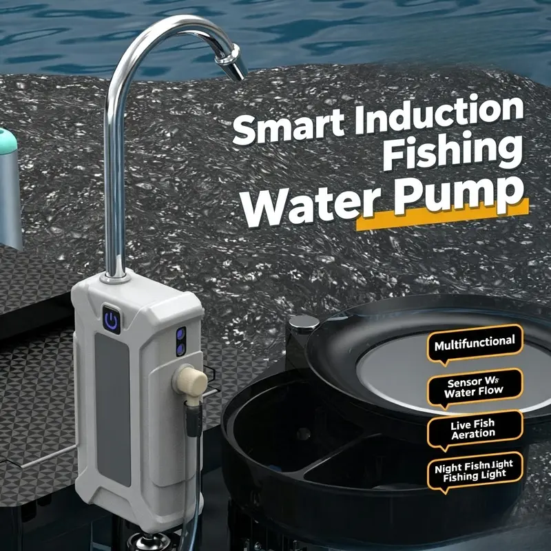 3-in-1 Intelligent Induction Fishing Water Pump, Rechargeable Portable Water Dispenser with Aerator & LED Night Light, Hands-Free Auto Water Suction Pump for Fishing, Outdoor Camping, Live Fish Bucket