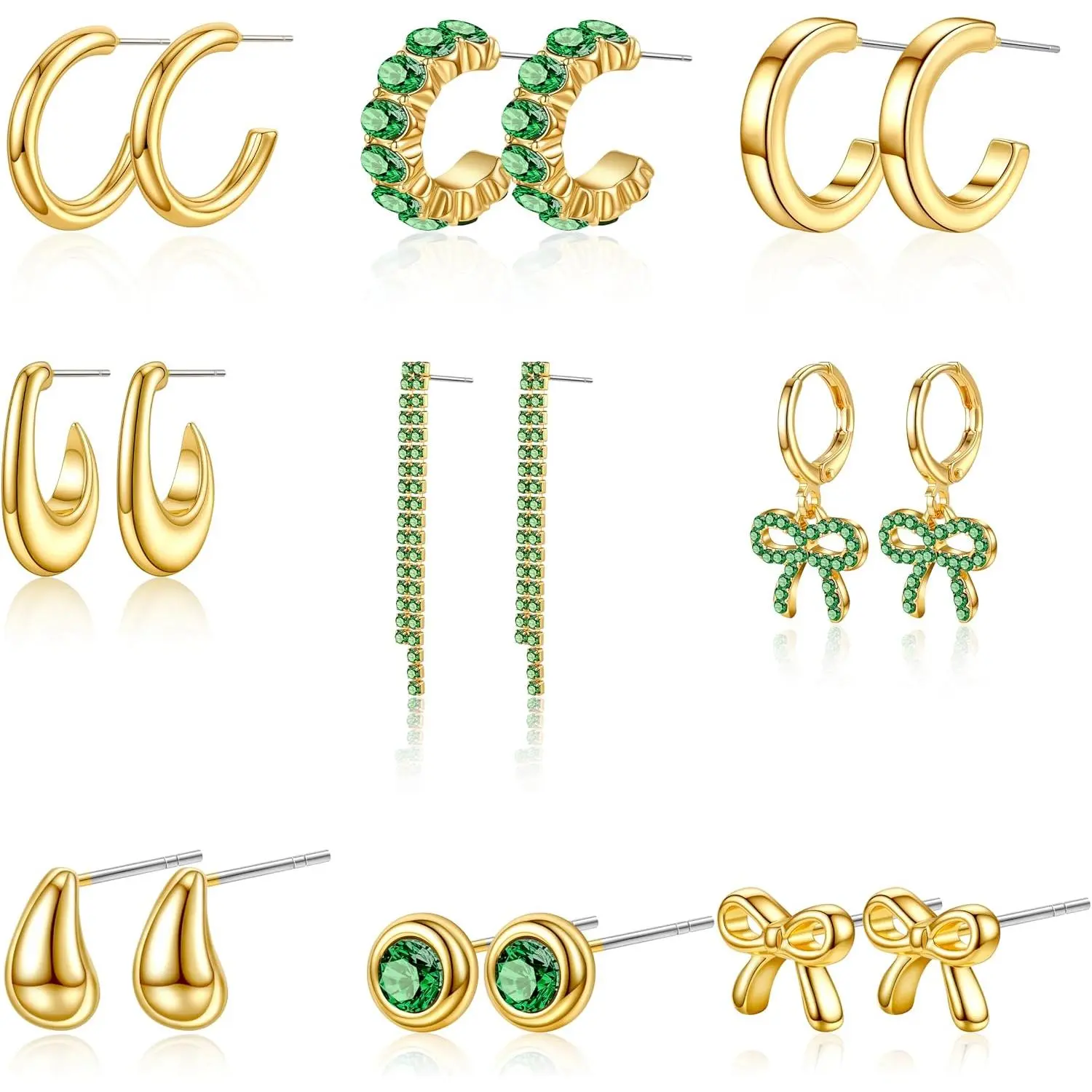Earrings Stack for Women 14K  Plated Chunky  Hoop Stud Earrings Set for  Ears Helix Tragus Cartilage Conch Earring for Multiple Piercings