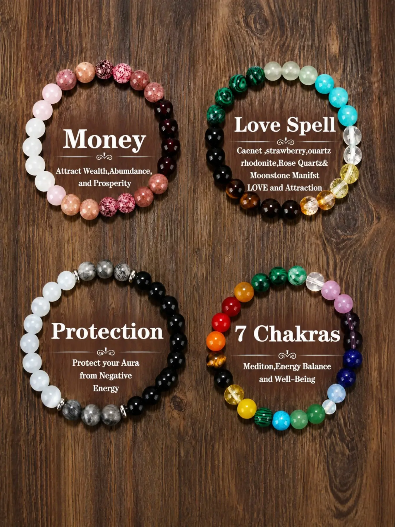 This 4-piece lucky charm bracelet set, Beaded Bracelet Sets, Bohemian Bracelets, beaded bracelet suitable for couples, it's the jewelry gift for mothers and lovers, symbolizing good fortune and wealth