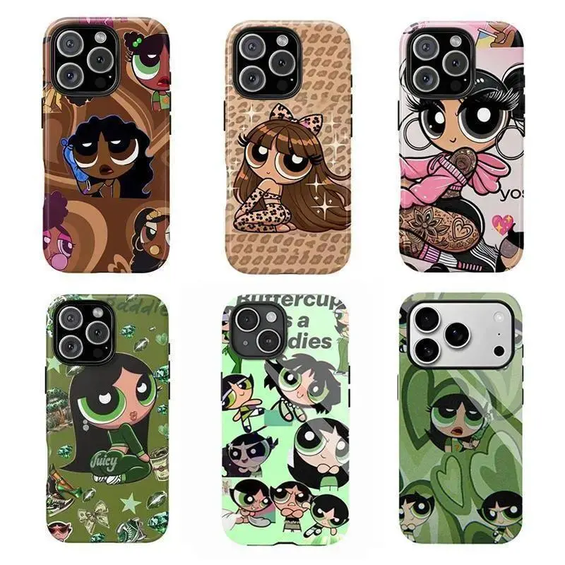 Vibrant Powerpuff Girls Phone Case,Cute Phone Case,Durable Design tough phone case  for iPhone 18,17, 16, 15, 14, 13, 12, 11 Pro Air Plus ProMax and Samsung S26-S22 Plus shock-absorbing phone cases, fashionable gift. lovely anti-drop hard shell christmas