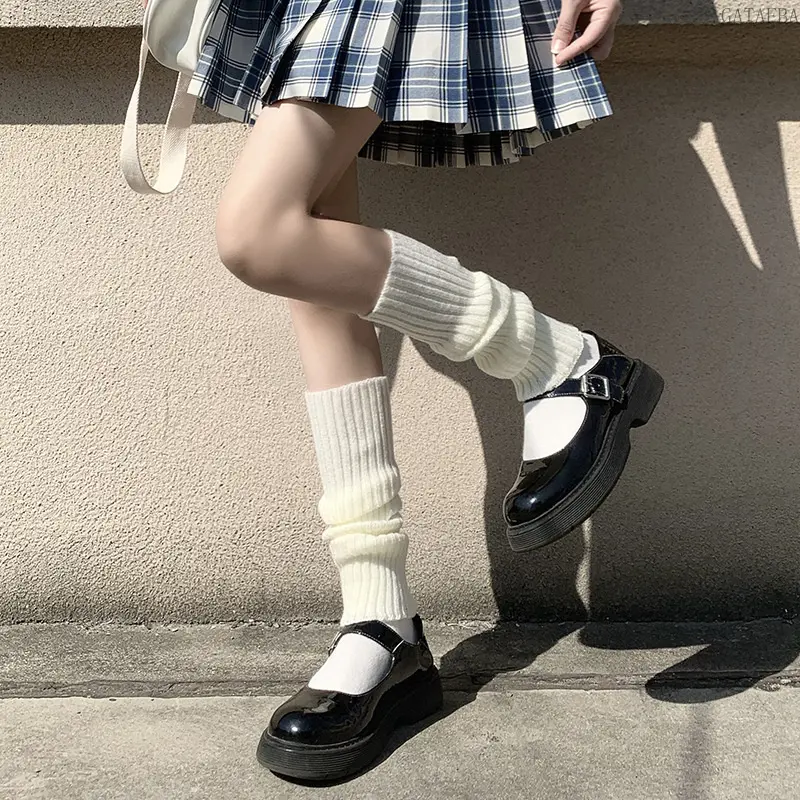 Japanese Lolita Knit Slouch Leg Warmers, Extended JK Calf Socks, Slimming Leg Shaping Design