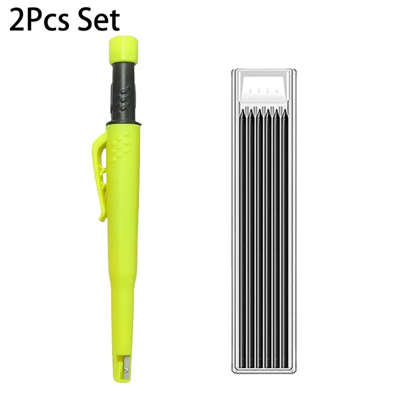 2 Pcs/Set New 2.8mm Metal Plastic Pencil Body Deep Hole Woodworking Marker Pen, Solid Automatic Woodworking Pencil Kit with a Sharpener