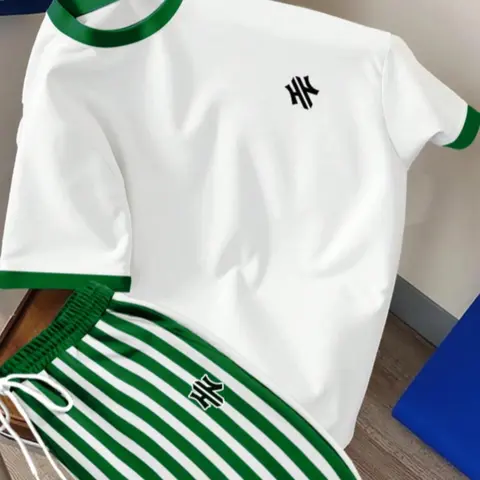 Men's Casual Letter Print Short Sleeve T-Shirt and Striped Shorts Set Casual Matching Sets for All Seasons