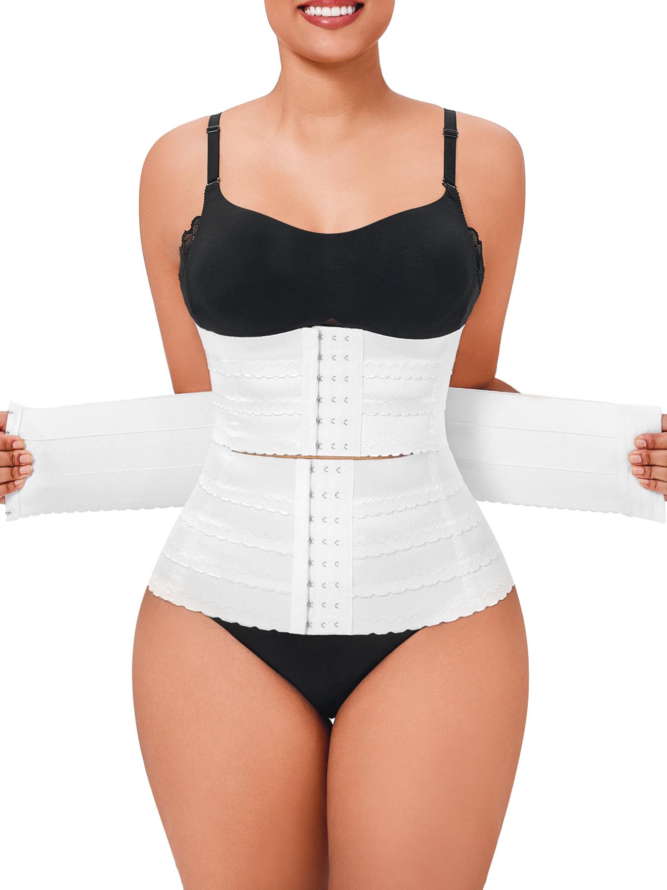 Women's Solid 3-sectional Hook & Eye Waist Trainer, High Stretch Tummy Control Corset for Daily Wear, Women Shapewear Clothes Halloween dailydrip comfyessentials midsize tiktokshopbacktoschool