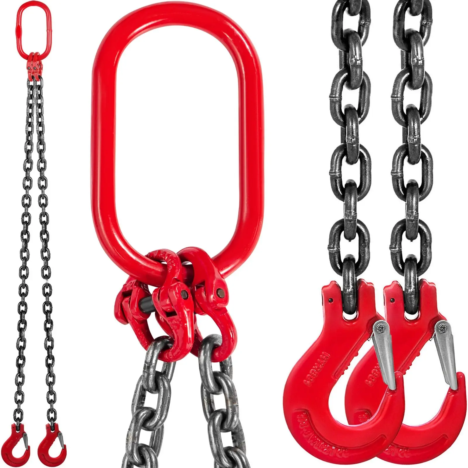 5 Ft Chain Sling, 3/8 Inch (0.375 In) Double Leg With Grab Hooks, Grade 80 Alloy Chain, 4 Ton Capacity, Lifting Rigging Sling For Hoist And Crane Applications, Industrial Heavy Duty Double Leg Chain Sling