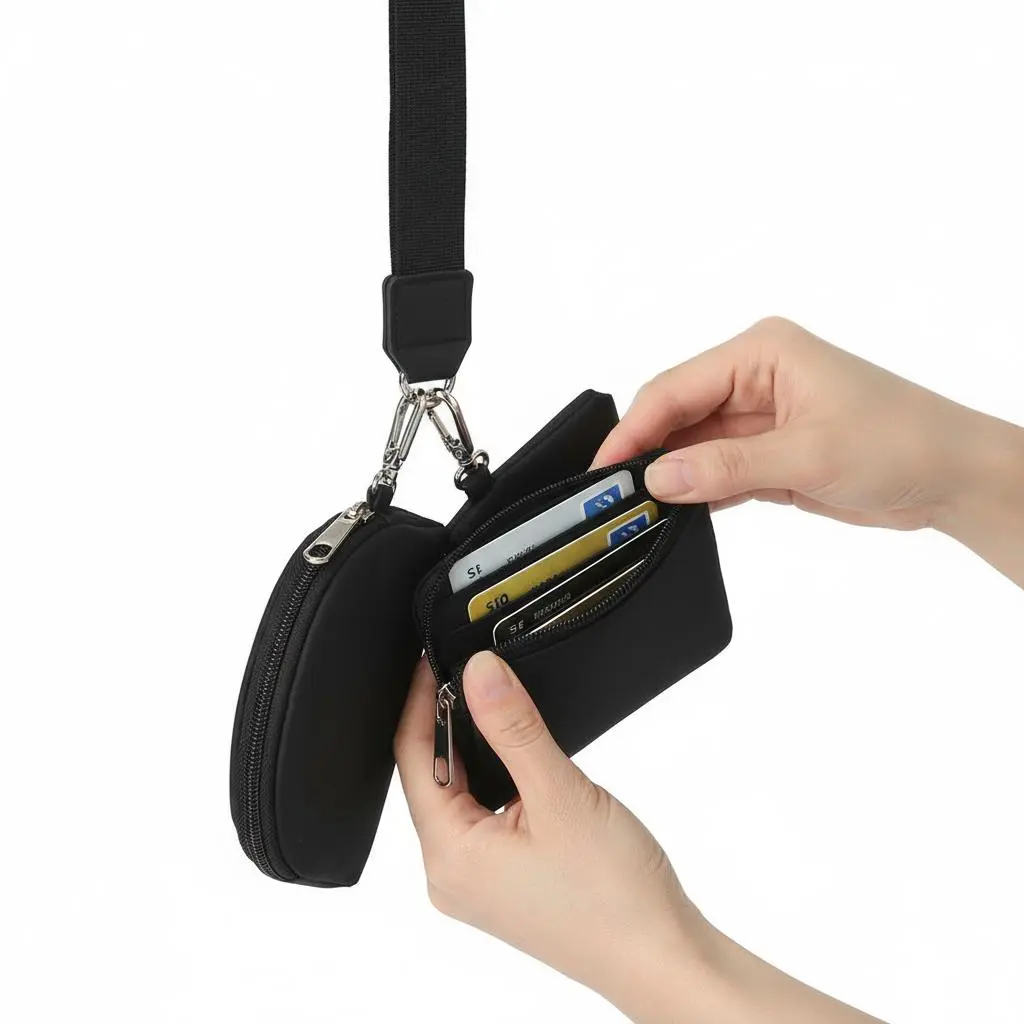Women's Nylon Wristlet Wallet, Compact Keychain Coin Purse with Dual Pouches, Detachable Design with Smooth Metal Zipper for Travel, Keychain Bag Pendant, Casual, Minimalist, Compact Shape, Waterproof, Card Coin Pouch, Key Chain Purses, Nylon Fabric, Trav
