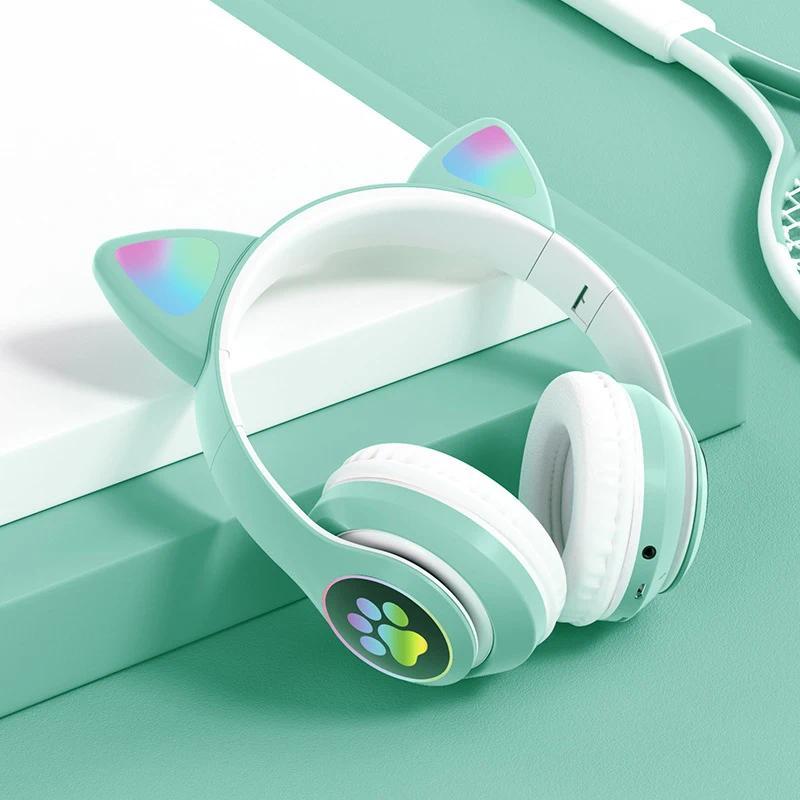 noisecancellingheadphone  Flash Lamp Cute Cat Ears Headphone Stereo With Mic Support TF Card Wireless Kids Girl Earphone Birthday Gift