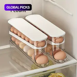 Clear Egg Storage Box, 1 Count Space-Saving Rolling Egg Holder, Durable Plastic Egg Organizer for Refrigerator, Kitchen Accessories