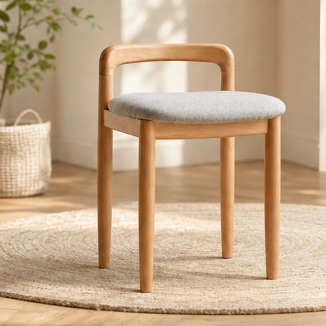 ARCH Natural Beech Wood Makeup Stool Bench for Bedroom Dining Room Living Room, Solid Oak Wood Square Stool with Soft Edges, 14.57x14.29x20.67 Inches, 300 lb Capacity, Easy Assembly No Tools Needed, Natural Color Options, Solid Wood Material