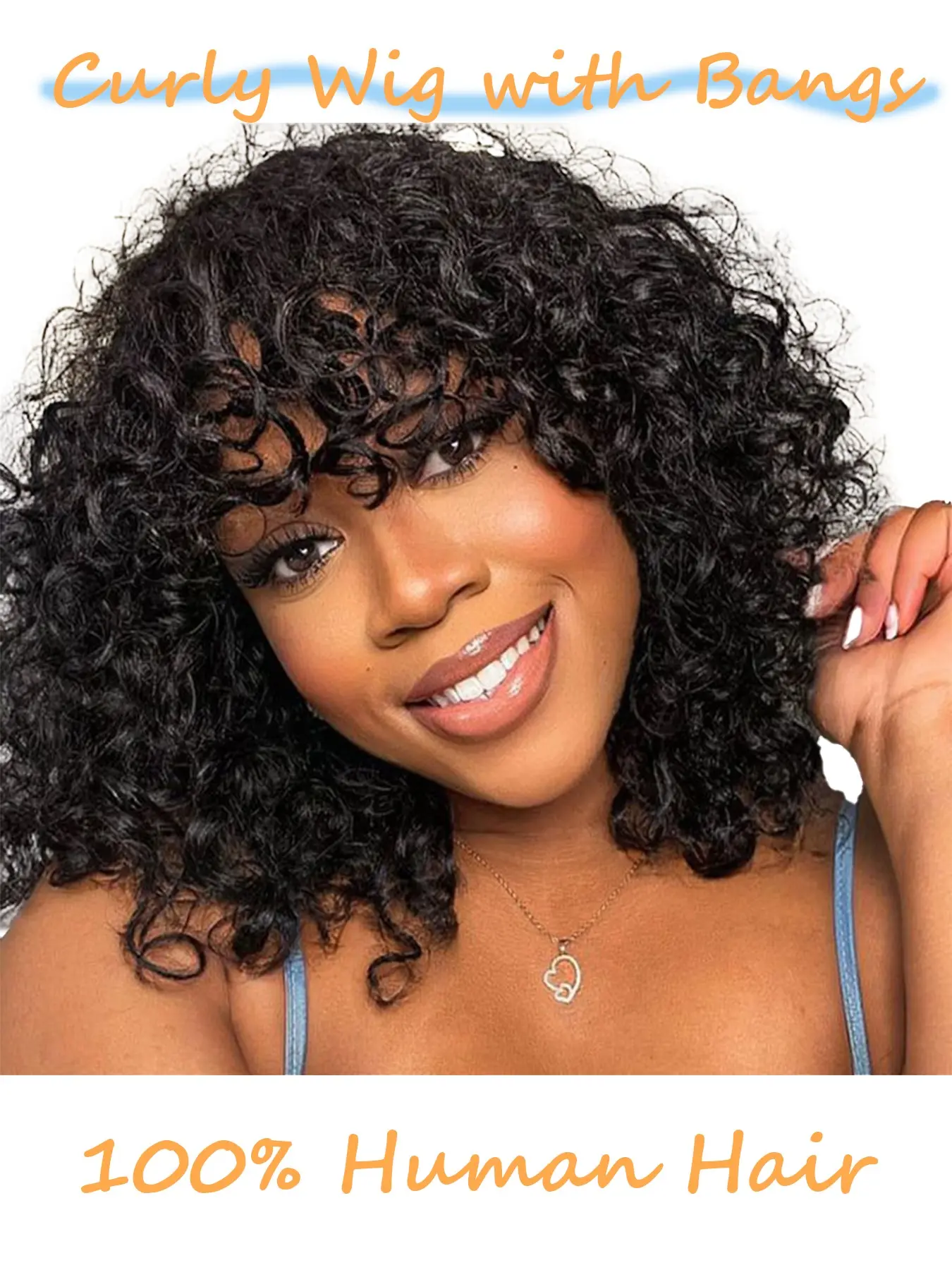 Short Curly Human Hair Wig with Bangs Short Curly Bob Wig Human Hair with Bangs Water Wave Glueless Bob Wig Wear and Go No Lace 150% Density Brazilian Virgin Human Hair Natural Black