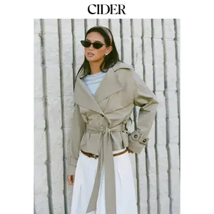 Cider Cotton-blend Collar Long Sleeve Belted Crop Windbreaker SummerFinds