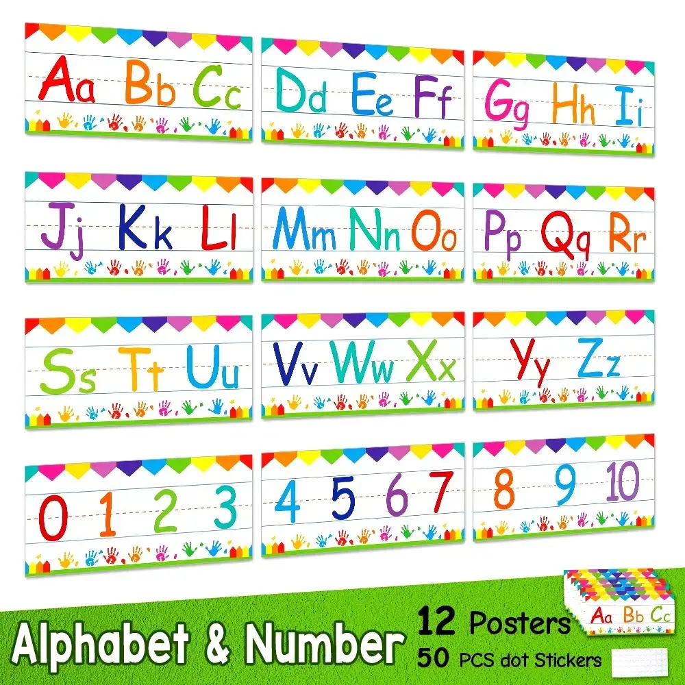 Colorful Letter and Number Bulletin Board Striped Set, Fun Design for Kids Room Decoration, Ideal for Creative Writing Activities
